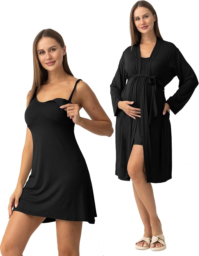 SUNNYBUY Women's Nursing Nightgown Maternity Robe Set, 3 in 1 Labor Delivery by SUNNYBUY