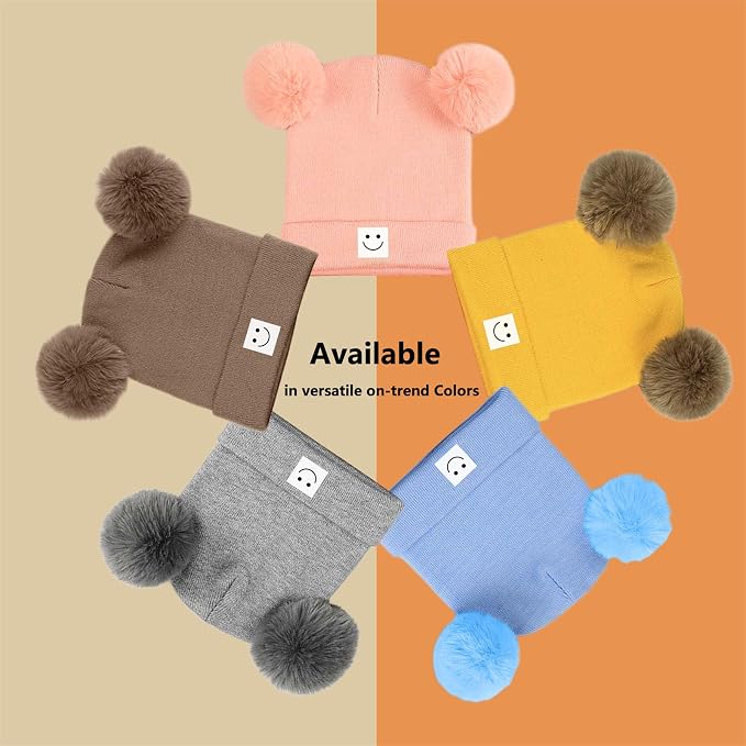 AZJ Baby Beanie Hat Toddler Infant Winter Knitted Hat Kids Soft Warm Pom Pom - Image 7