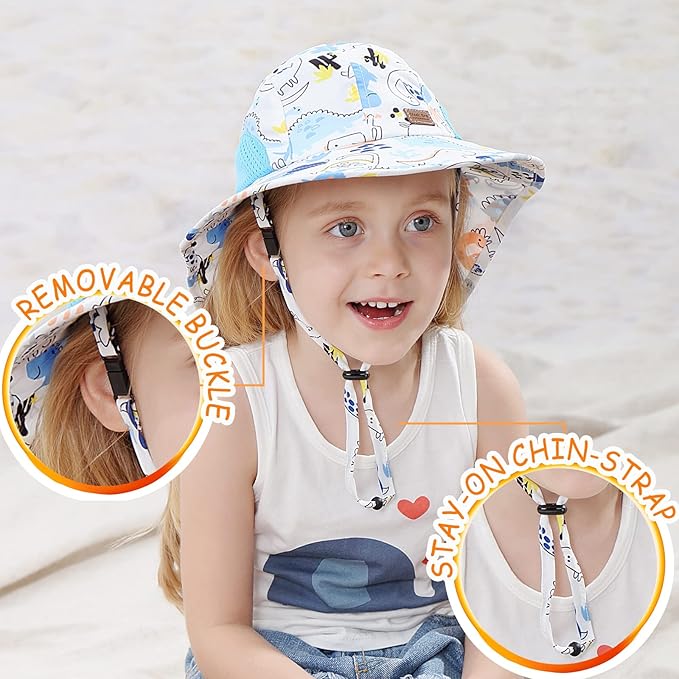XIAOHAWANG Girls Sun Hat Baby Beach Hats Boys UPF 50+ Kids Summer Protection - Image 3