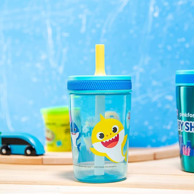 Zak Designs Baby Shark Kelso Tumbler Set, Leak-Proof Screw-On Lid - Image 15