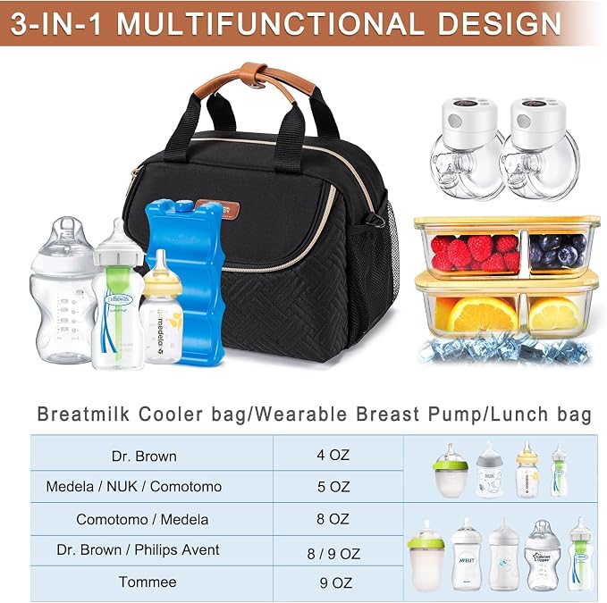 Breastmilk Cooler Bag with Ice Pack Fits 6 Baby Bottles up to 9 Ounce, Wearable - Image 2