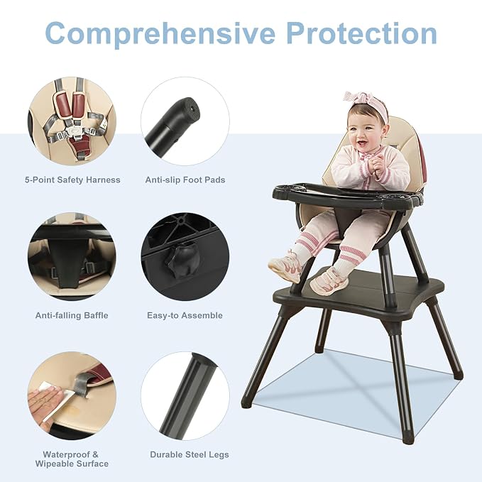 6 in 1 Baby High Chair, Convertible Highchair - Image 7