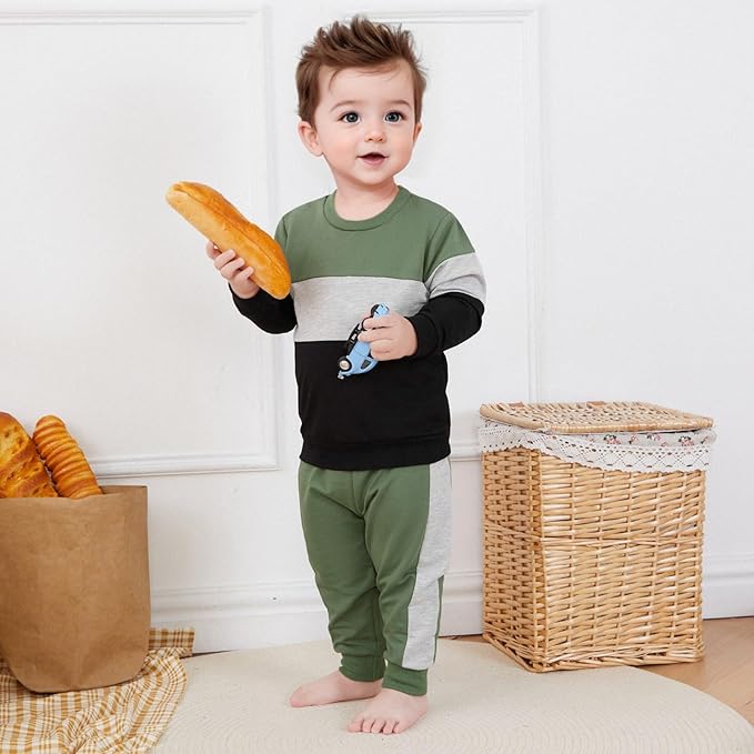 Toddler Baby Boy Fall Outfits Long Sleeve Crew Neck Pullover Sweatshirt + - Image 2