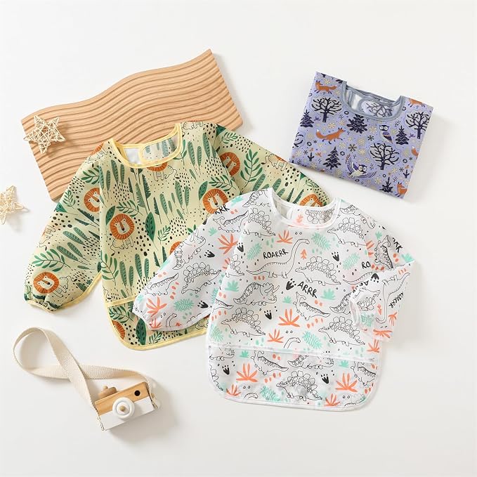 3 Pack Long Sleeve Bib, Baby Smock - Image 2