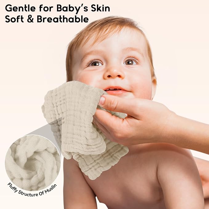 Muslin Baby Washcloths 6 Pack, 100% Cotton Wash Cloths - Image 4