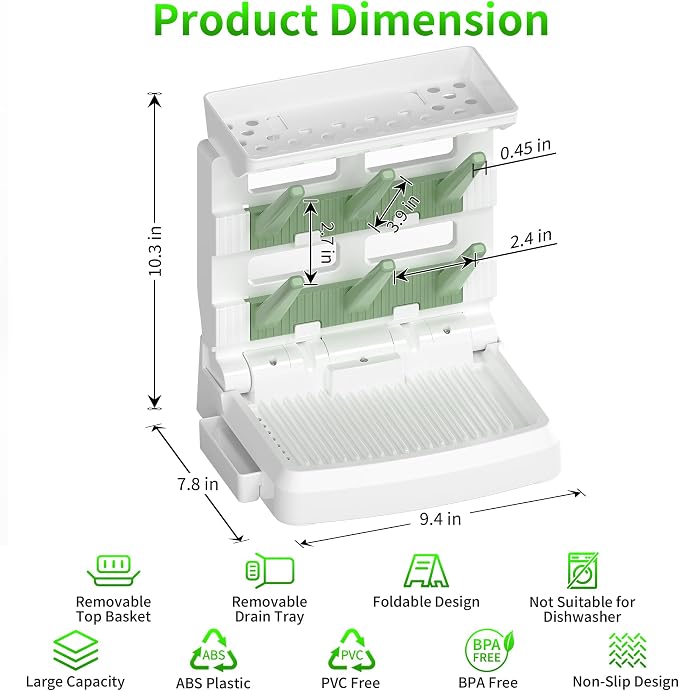 Baby Bottle Drying Rack for 6 Bottles, Vertical Cup Drying Holder, Space Saving - Image 2