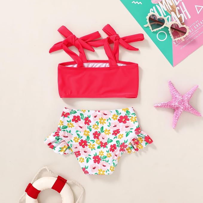 YOUNGER TREE Toddler Girls Two Pieces Swimsuit Color Block Stripe Swimwear - Image 3