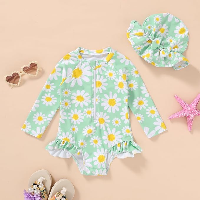 Infant Baby Girl Swimsuit One-Piece Long Sleeve Rash Guard - Image 2