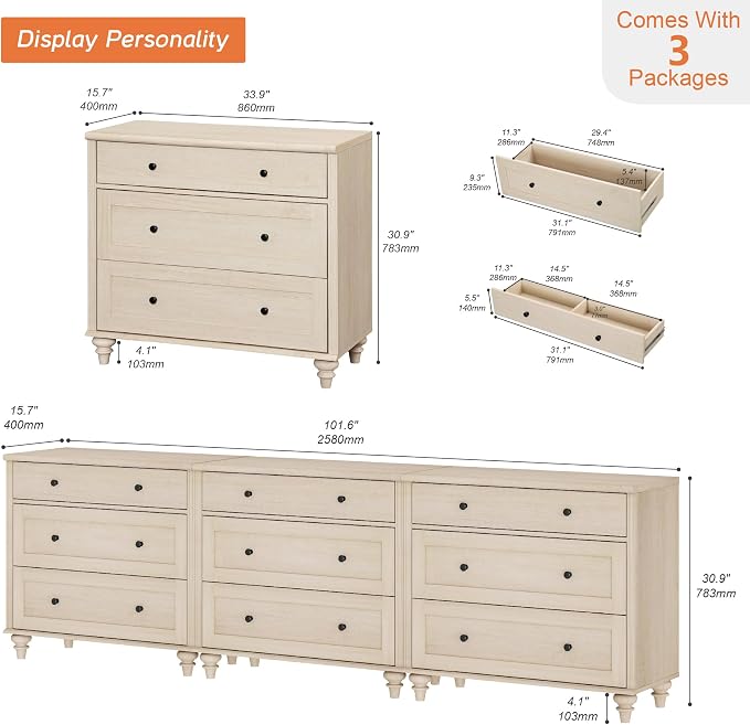 WAMPAT Kids Dresser with 9 Drawers, Baby Dressers with Wide Chest of Drawers - Image 2