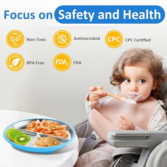 Stainless Steel Suction Plates for Toddlers, Non Toxic Non Slip Portion Control - Image 4