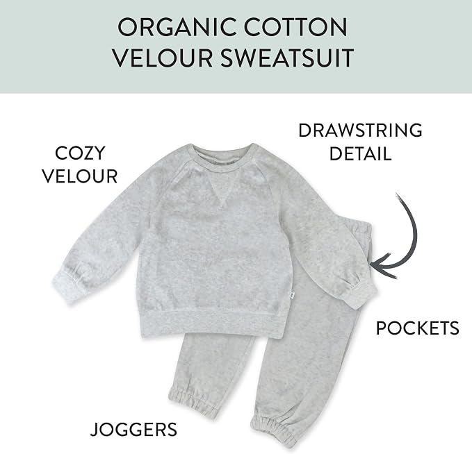 HonestBaby Baby 2-Piece Cozy Velour 100% Organic Cotton Sweatshirt and Jogger - Image 2