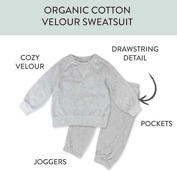 HonestBaby Baby 2-Piece Cozy Velour 100% Organic Cotton Sweatshirt and Jogger - Image 2