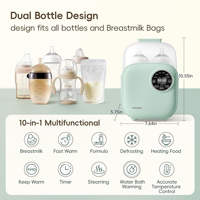 Baby Bottle Warmer, Felizbebe 10-in-1 Double Bottle Warmer - Image 2