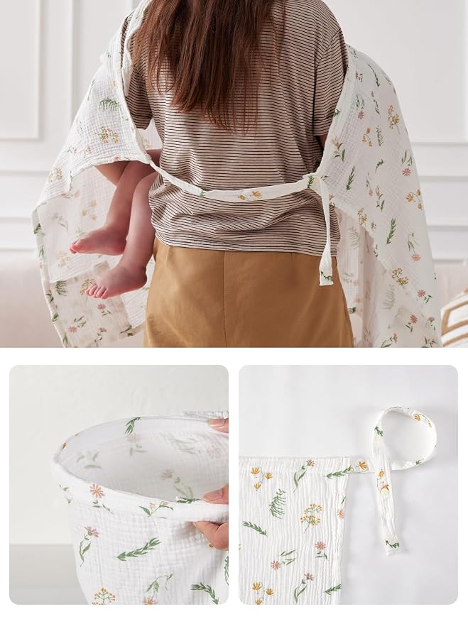 TILLYOU Muslin Nursing Cover for Baby Breastfeeding, 100% Cotton Breathable - Image 6