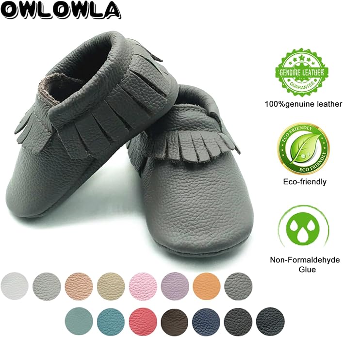 OWLOWLA Baby Moccasins Soft Sole Leather Baby Shoes Infant Toddler Pre-Walker - Image 5