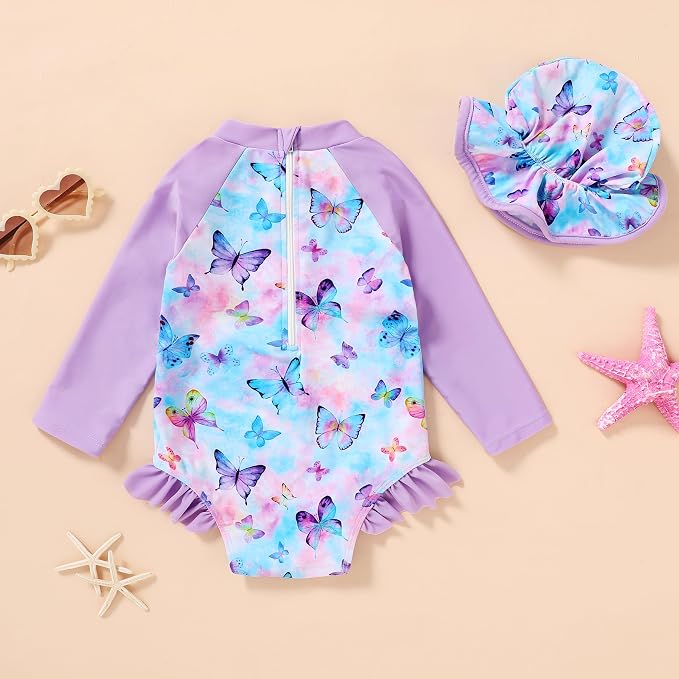 Infant Baby Girl Swimsuit One-Piece Long Sleeve Rash Guard - Image 2
