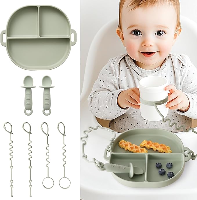 Baby Plates with Suction Silicone Baby Spoons Divided Baby Plates Silicone Baby by YIVEKO