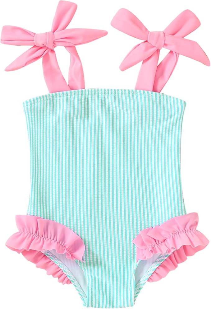 Happy Town Toddler Swimsuit Girl Solid Color Stripe One-Piece Baby Bathing Suits by HappyTown