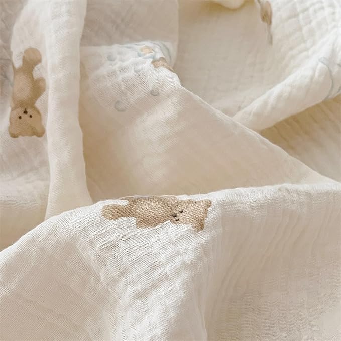 BuLuTu Muslin Cotton Girls Boys Pillow Case Standard Size, Cute Bear Children - Image 5