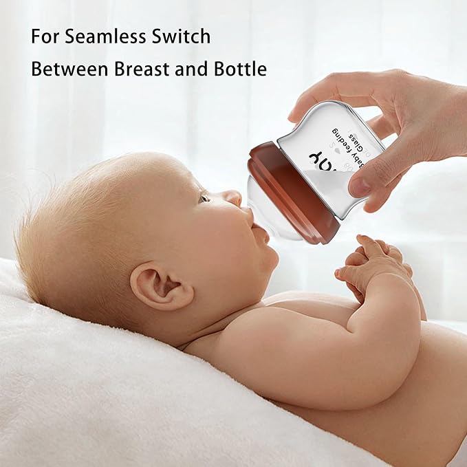 Natural Glass Baby Bottle for Breastfeeding Babies, 3oz Newborn Anti-Colic Baby - Image 3