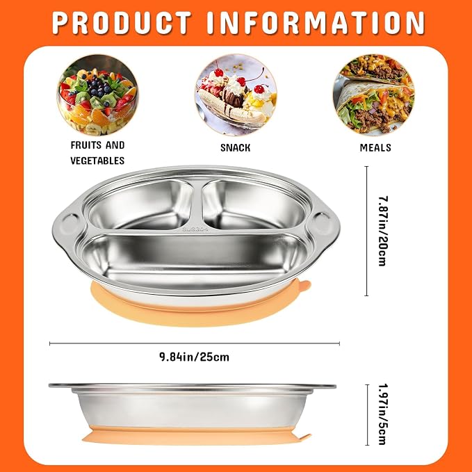 Stainless Steel Baby Suction Plates Divided Plates - Image 4