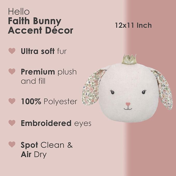 MON AMI Faith Bunny Accent Décor Pillow 12x11”, Plush Rabbit Cuddle Cushion - Image 2