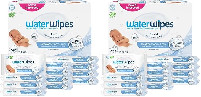 WaterWipes Sensitive+ Newborn & Baby Wipes, 3-In-1 Cleans, 99.9% Water by WaterWipes
