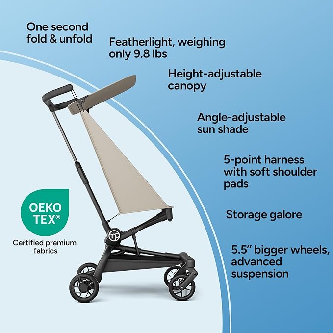 Mompush Jeto Lightweight Travel Stroller – 9.8 lbs Ultra-Compact, One-Hand Fold - Image 3
