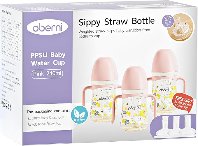 PPSU No Spill Sippy cups, Weighted Straw Toddler Water Bottle by oberni
