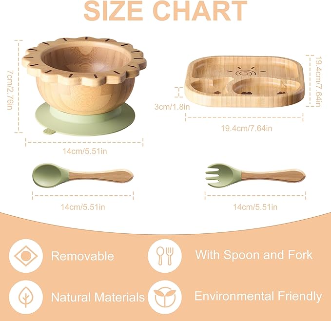 Suction Plates Bowls Set for Baby Toddler Non-Toxic Bamboo Feeding Set - Image 7