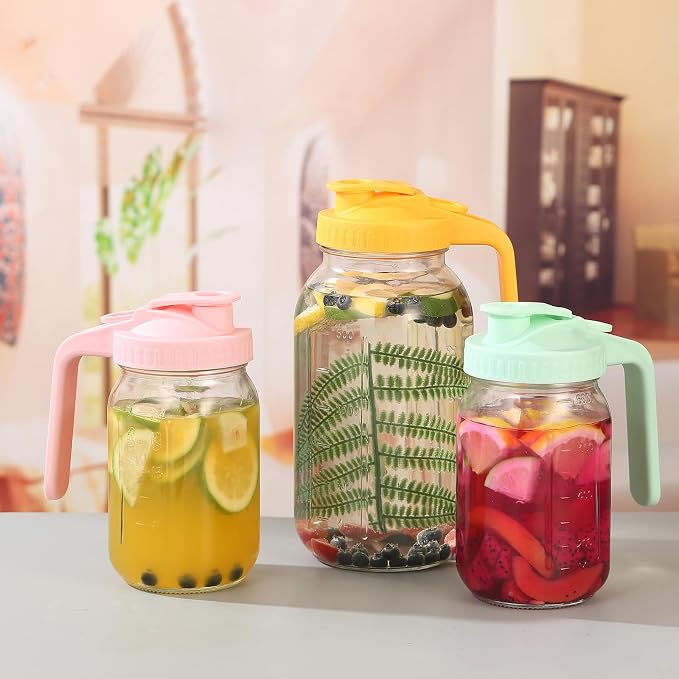 Glass Pitcher with Lid, 64 OZ Mason Jar Pitcher Double Leak Proof, 2 Quart - Image 3