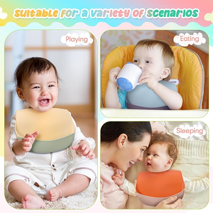Mepase Silicone Bibs Waterproof Silicone Baby Bibs Soft Adjustable Baby Feeding - Image 7
