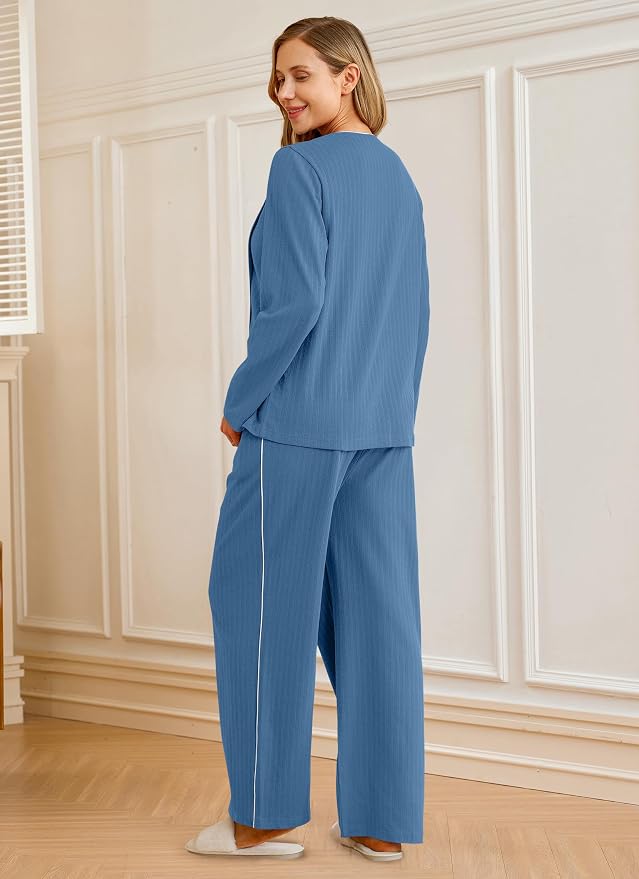 OUGES 100% Cotton Women's Maternity Nursing Pajamas Sets Button Down - Image 4