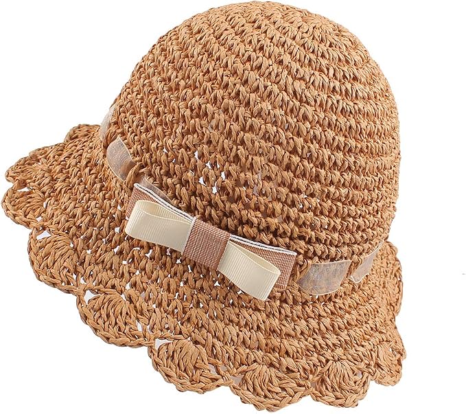 Baby Girl Straw Hat Outdoor Baby Sun Protection Hats Summer Bowknot Beach Cap by JANGANNSA