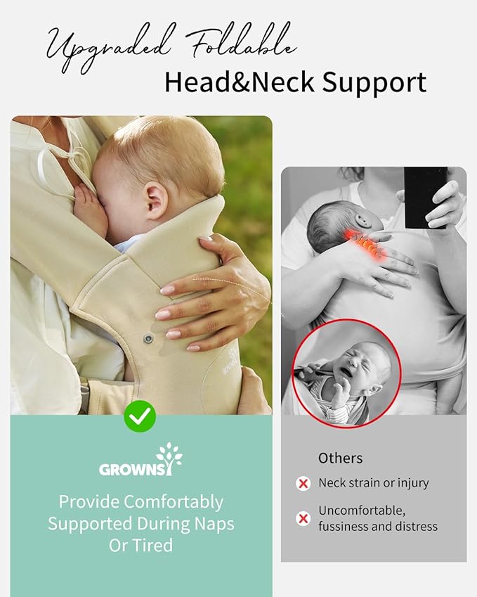 GROWNSY Baby Carrier Newborn to Toddler, Cozy Baby Wraps Carrier, Ergonomic - Image 3