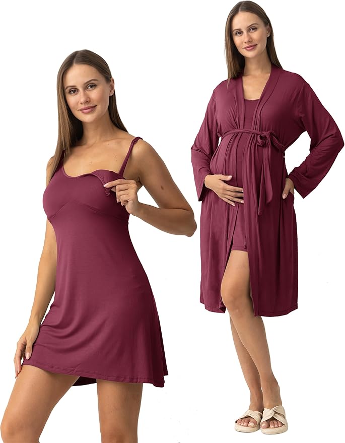 SUNNYBUY Women's Nursing Nightgown Maternity Robe Set, 3 in 1 Labor Delivery by SUNNYBUY