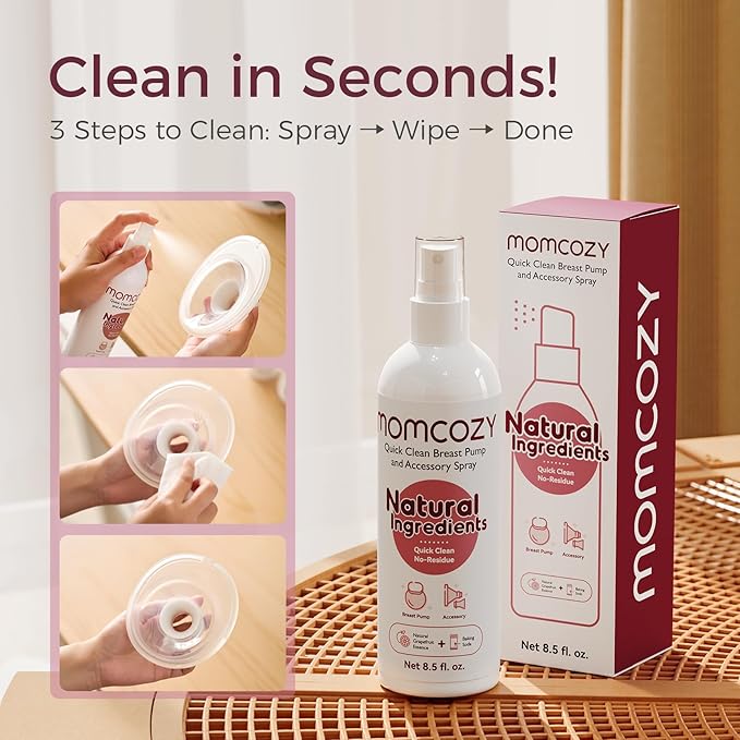 Momcozy Portable Breast Pump Cleaning Spray, Effective Milk Fat Removal & - Image 3