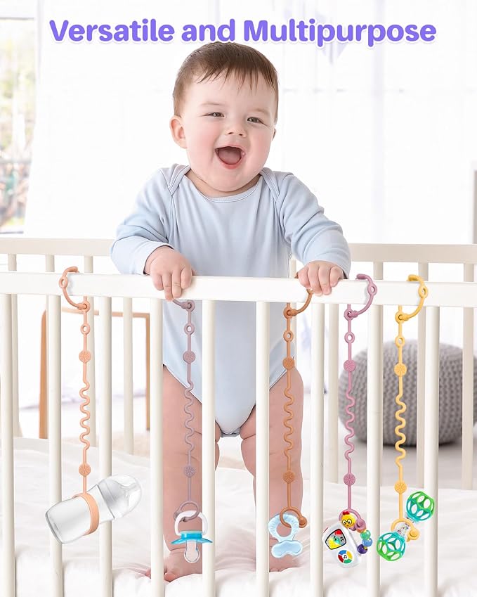 Toy Straps for Baby, Silicone Tether Pacifier Clip, No Throw Travel Essential - Image 2