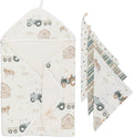 Crane Baby Hooded Towel & Washcloth Set, Charlie Farmhouse Tractor Hooded Baby by CraneBaby