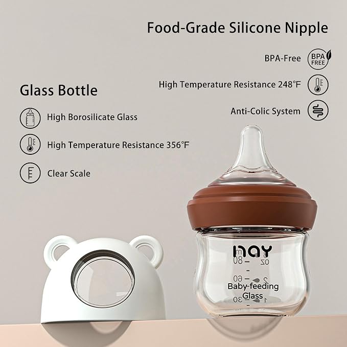 Natural Glass Baby Bottle for Breastfeeding Babies, 3oz Newborn Anti-Colic Baby - Image 7