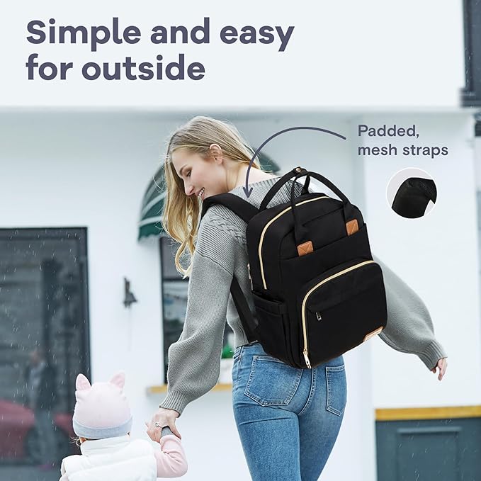 RUVALINO Diaper Bag Backpack, Large Capacity, Waterproof, Deep Black - Image 5