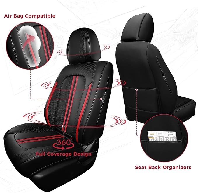 FREESOO Leather Car Seat Covers Full Set, Waterproof Black Seat Covers - Image 2