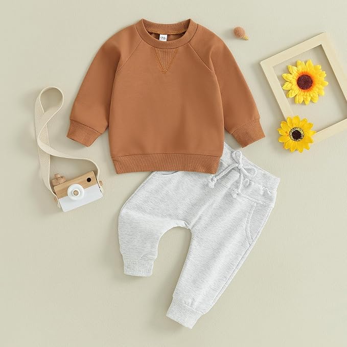 Toddler Baby Boy Clothes Solid Color Long Sleeve Crewneck Sweatshirt Top Casual - Image 2
