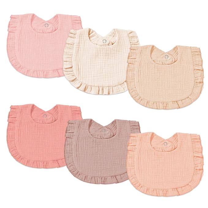 6 Pack Muslin Baby Bibs for Baby Girls, Muslin Bibs Drool Bandana Bibs by DULUDULU