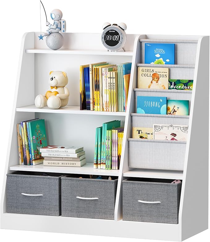 White Kids Bookshelf Wood Toy Storage Organizer Cabinet Children Bookcase - Image 7