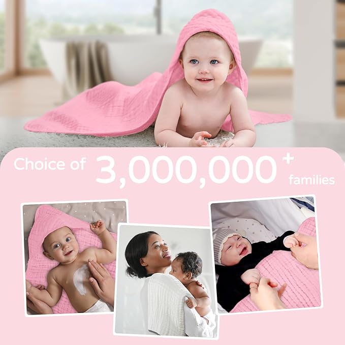 Yoofoss Hooded Baby Towels for Newborn 2 Pack 100% Muslin Organic Cotton Baby - Image 6