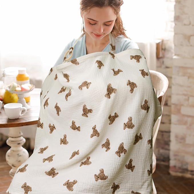 Muslin Nursing Cover for Baby Breastfeeding, Breathable 100% Cotton - Image 5