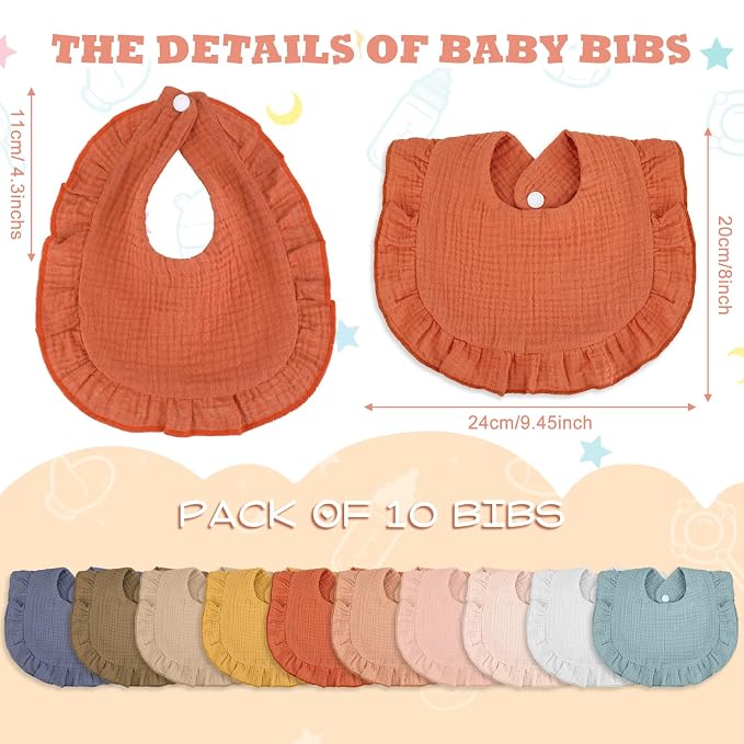 Seematn 10 Pcs Baby Muslin Bibs Drool Bibs Bandana Ruffle Soft Cotton - Image 2