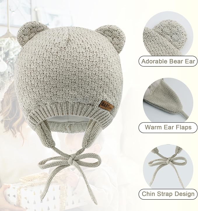 XIAOHAWANG Baby Hat Cute Bear Toddler Earflap Beanie Warm - Image 4