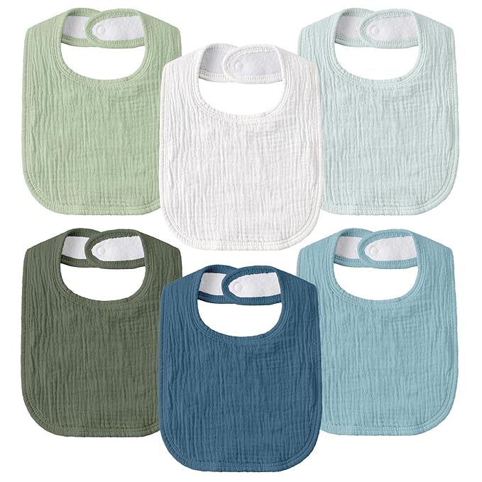 GLLQUEN BABY Muslin Drool Bibs for Boys Girls 6 Pack, Adjustable Baby Bibs for by GLLQUENBABY